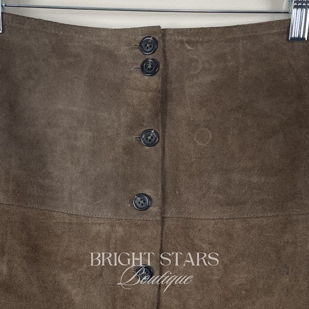 Rare ALT Brown Suede Mini Skirt ASO Monica Gellar Friends Vintage 90s Button Up - Picture 6 of 8